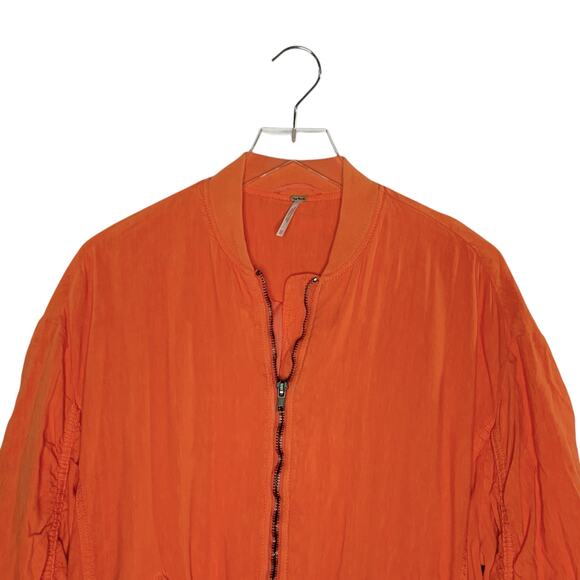 Free People XS Womens Ruched Linen Bomber Jacket Orange Full Zip - Picture 6 of 10